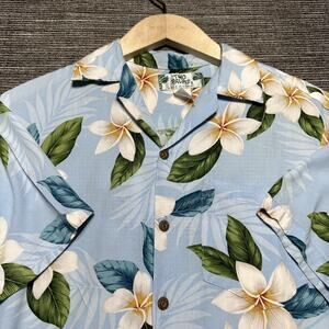 Two Palms Hawaiian Shirt Men's Small Blue Floral Short Sleeve Button VTG Rayon